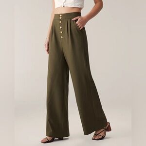 Rihoas Green High-Waisted Straight Wide-Leg Pants